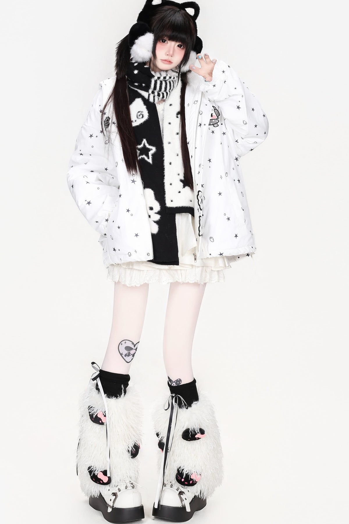 Printed Bear Cat Ear Cotton Jacket