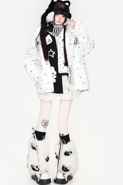 Printed Bear Cat Ear Cotton Jacket