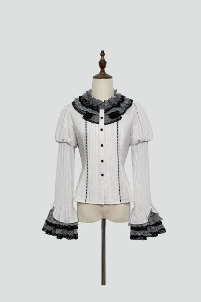 Ruffle Collar Shirt and Dress Set-Up
