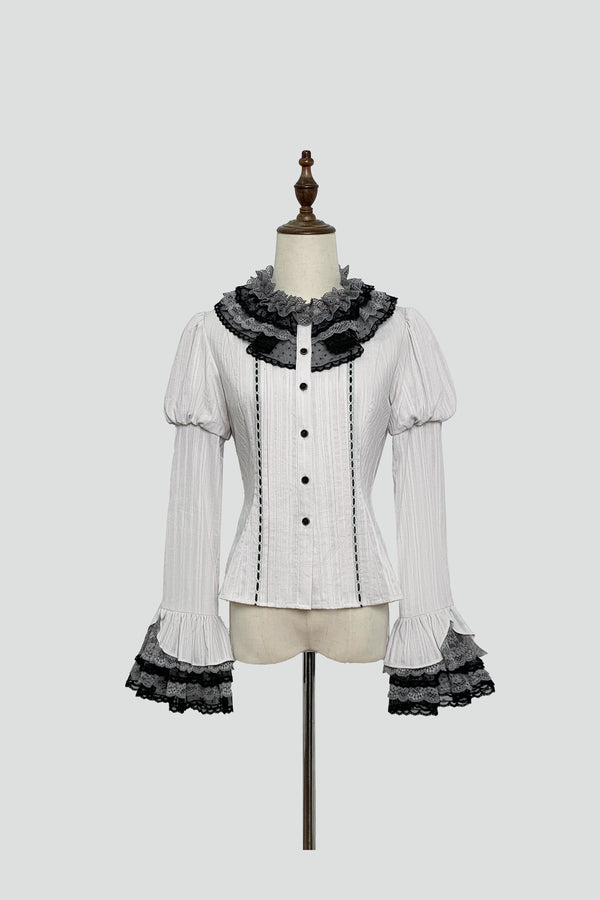 Ruffle Collar Shirt and Dress Set-Up