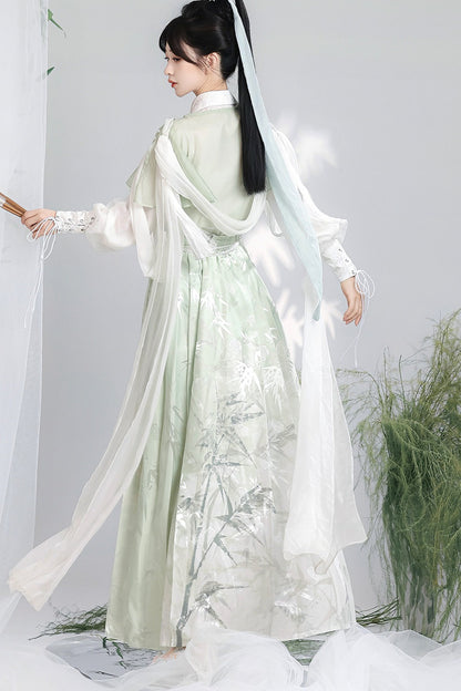 Green Modified Han Elements Hanfu Top and Skirt Set-Up