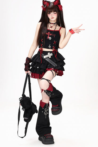 Rivet Color-Blocking Fluffy Cake Skirt