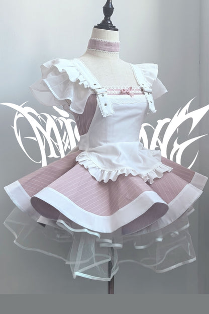 Striped Layered-Look Maid Dress