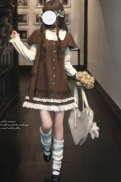 Brown Polka Dot Layered-Look Dress