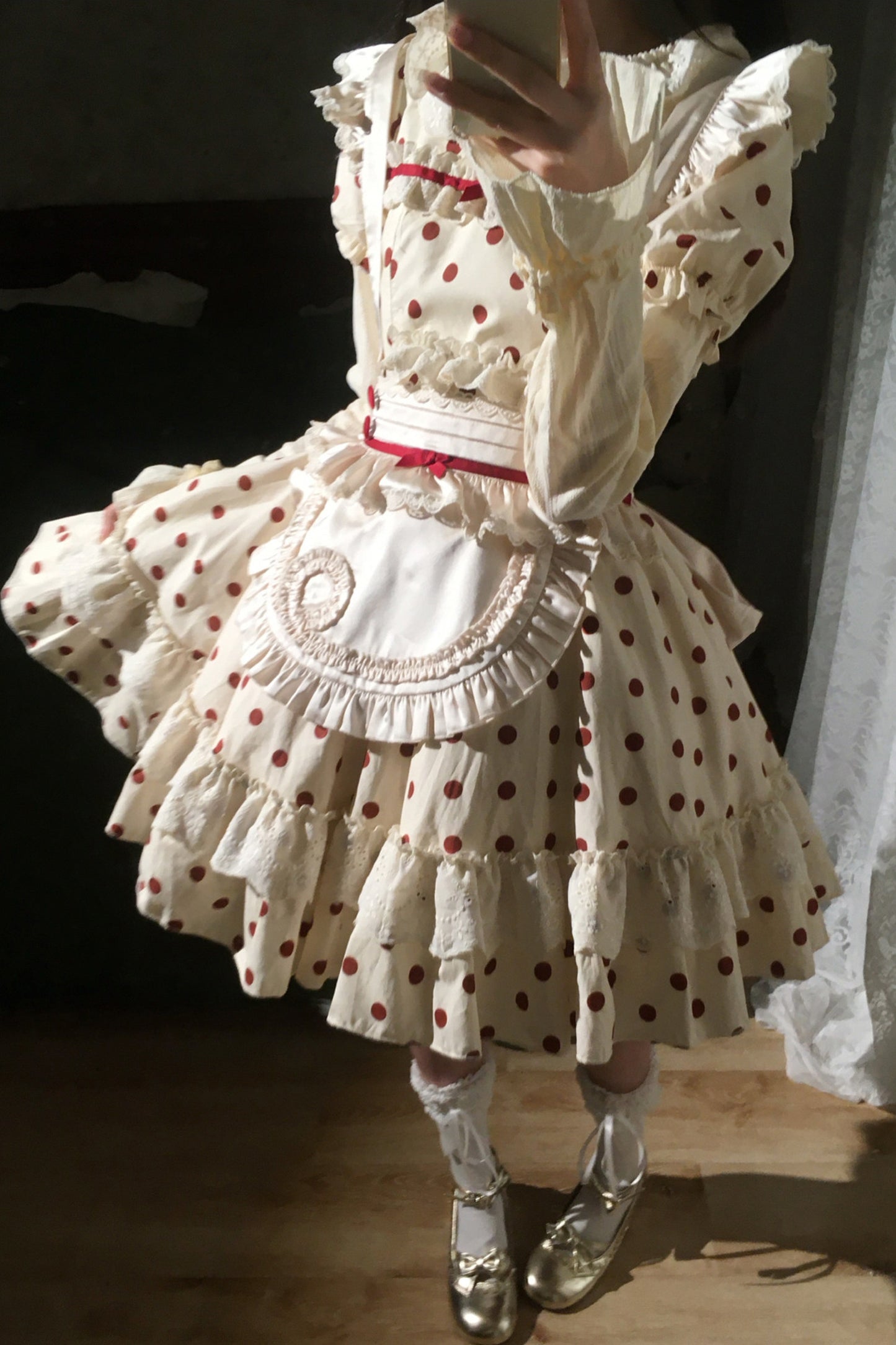 Cotton Polka Dot Print OP Dress Set-Up