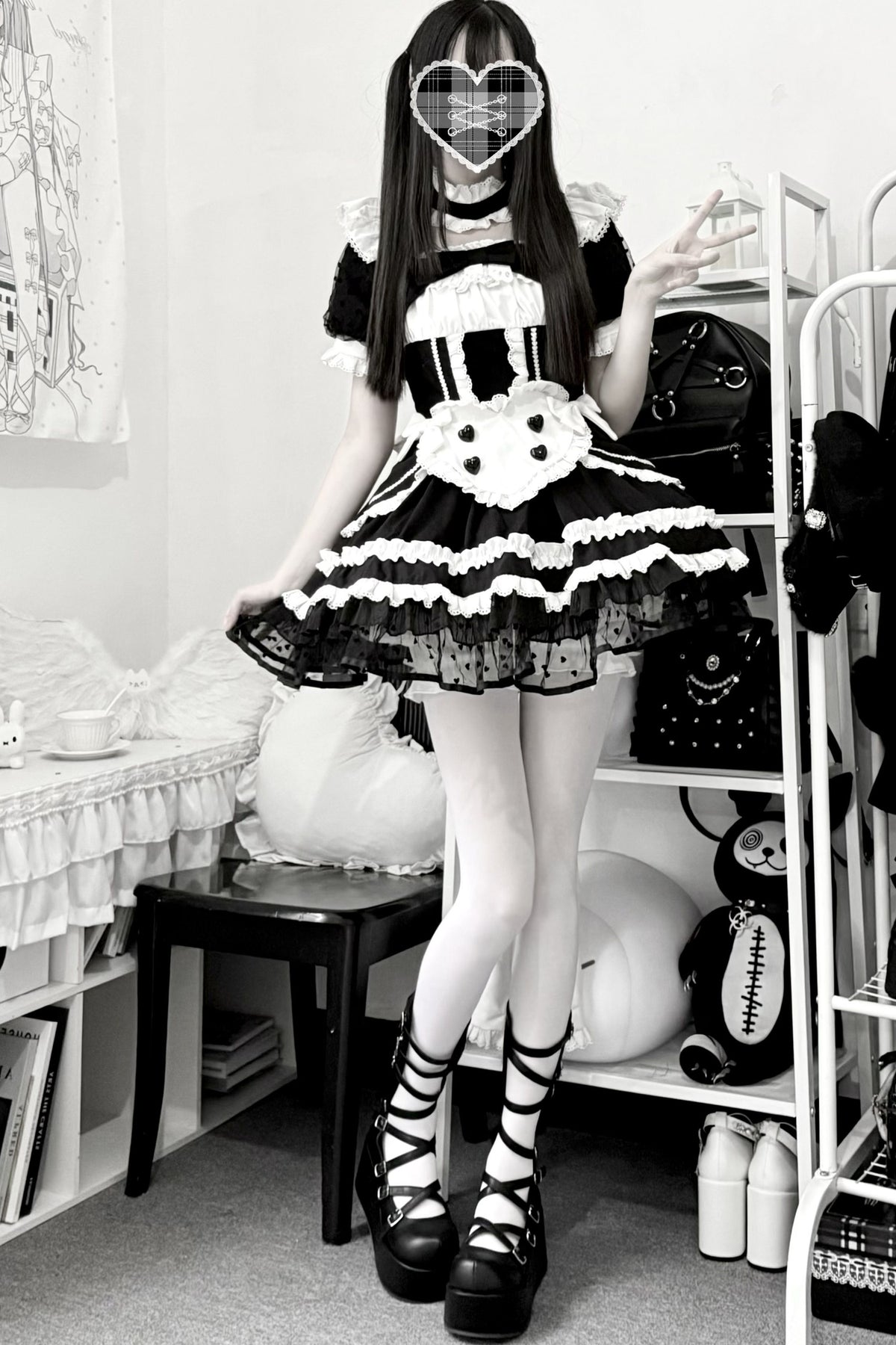 Black White Maid Apron Lace Dress