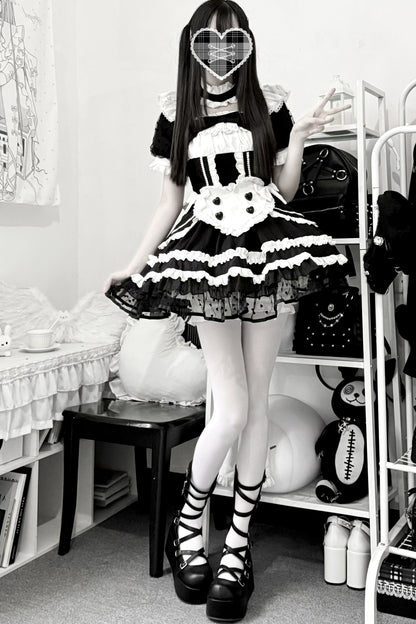 Black White Maid Apron Lace Dress