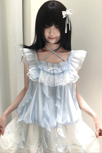 ミルキーブルー姫フリルトップス＋スカート