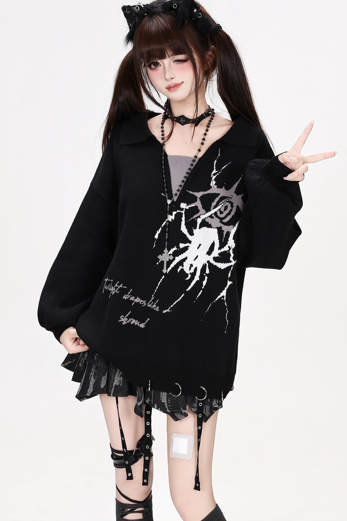 Pull en maille à col polo Shadow yeux d’araignée