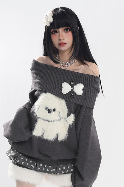 Dog Off-Shoulder Sweater