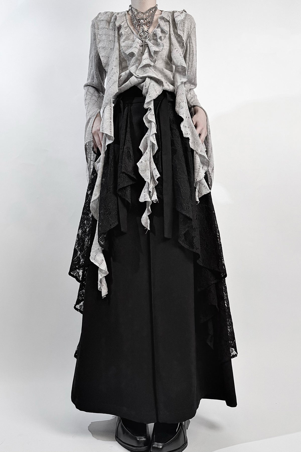 High-Waisted Lace Wide-Leg Skirt Set