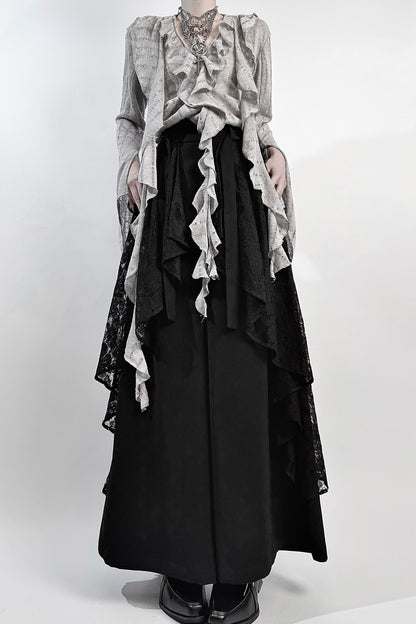 High-Waisted Lace Wide-Leg Skirt Set