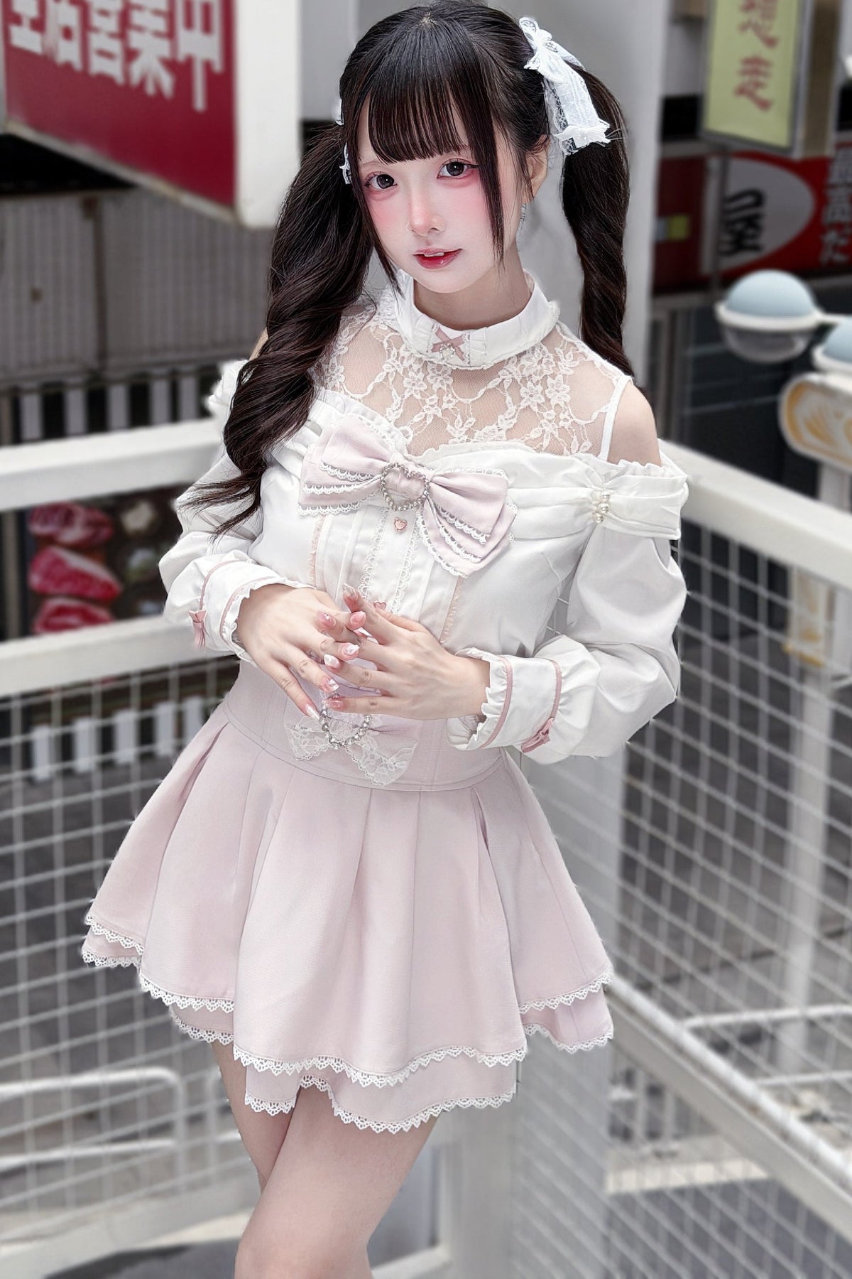 Japanese Lace Tencel Shirt And Skirt Set