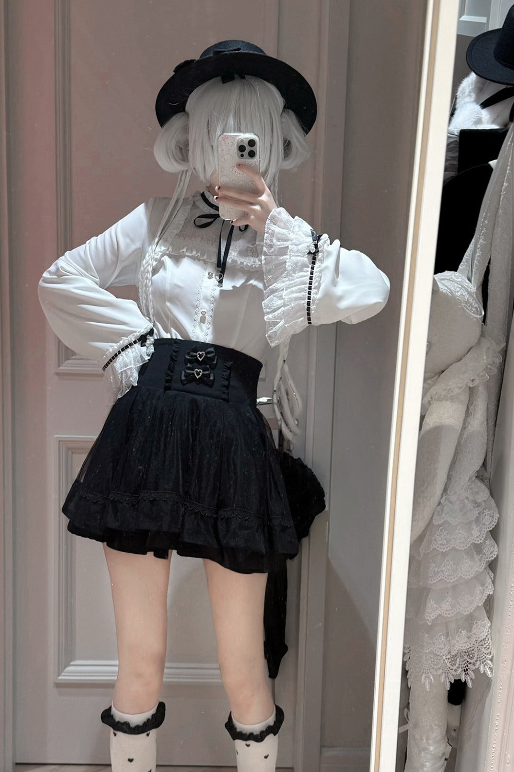 Ruffle Lace Bell Sleeve Top & Skirt Set