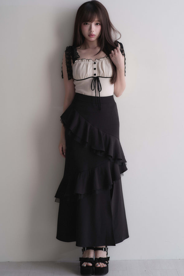 ラッフルドポルカドットフィッシュテールスカート＋トップス