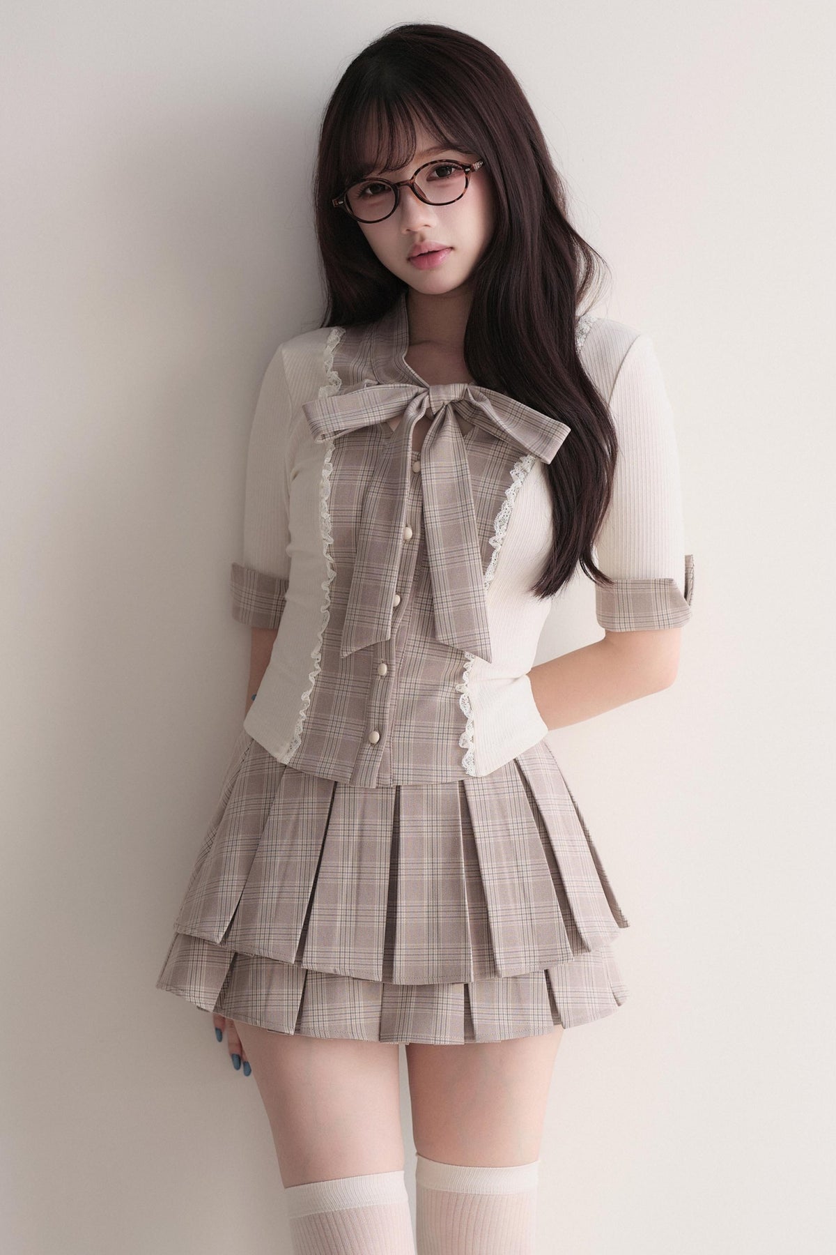 Plaid Patchwork Top and Skirt Set