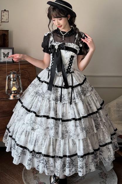 Lolita-Kleid mit Tuschewaschung und Fischgrätenmuster