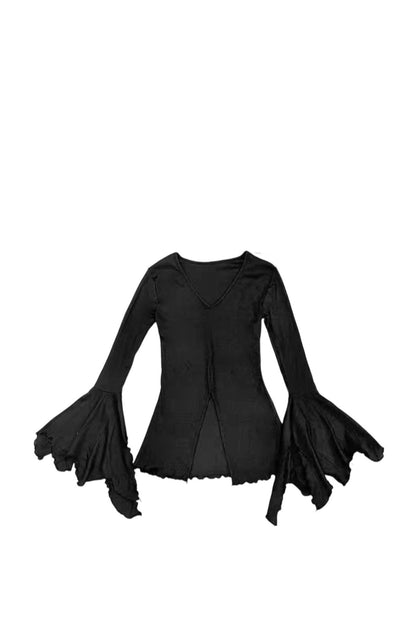 Gothic Bell Sleeve V-Neck Top Set