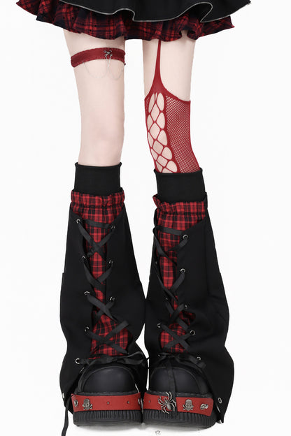 Asymmetrical Plaid Tie-Up Long Sleeve T-Shirt Set-Up