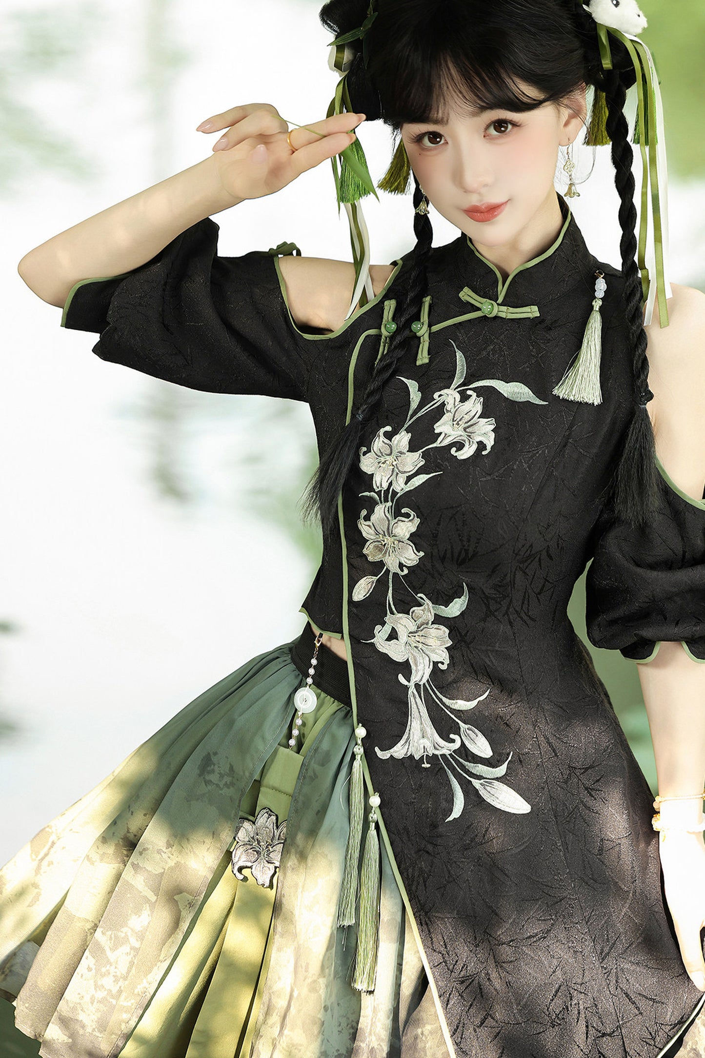 Floral Gothic Asymmetric Cheongsam Dress + Skirt