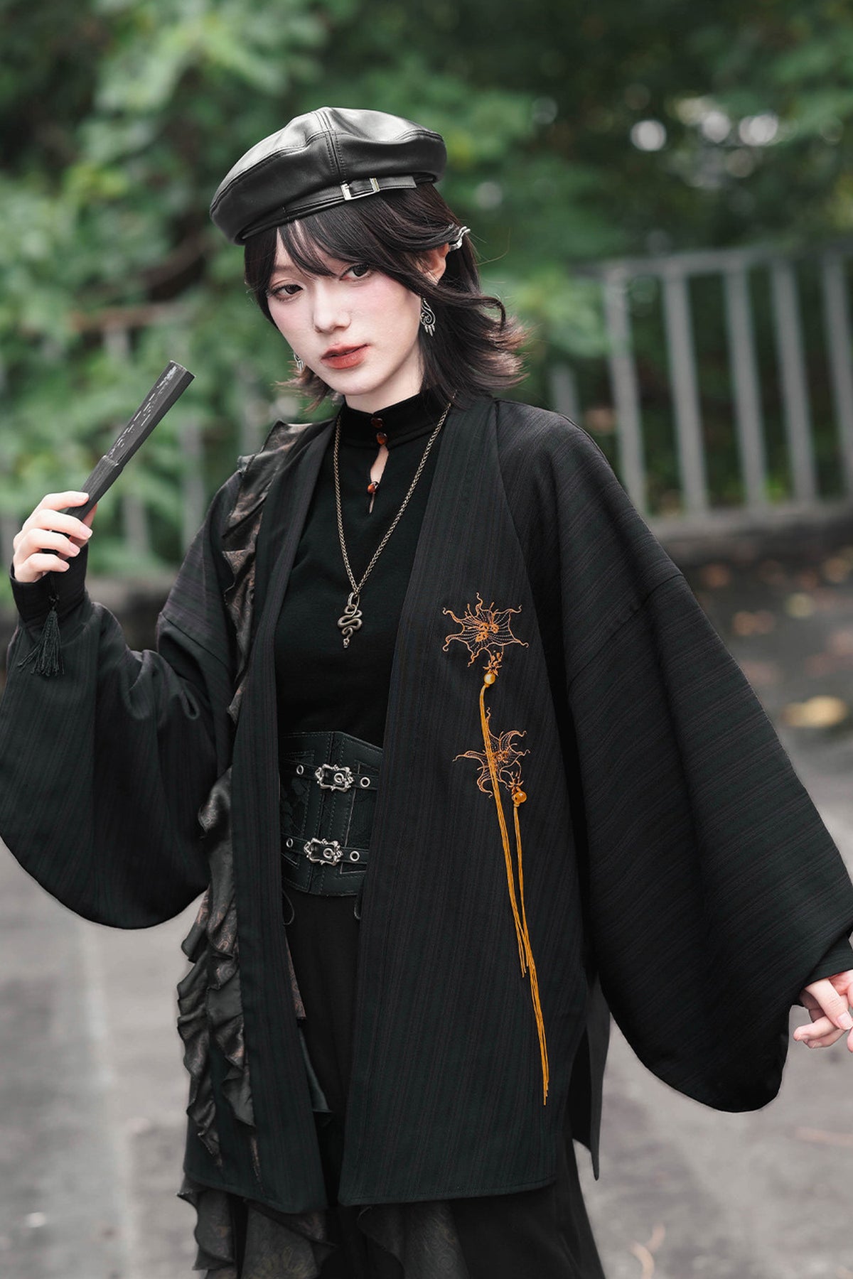 Loose Black Lace Trim Embroidery Tassel Cardigan