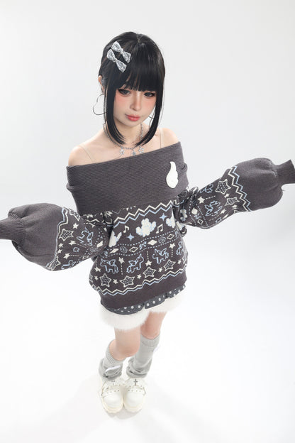 Fair Isle Off-Shoulder Sweater