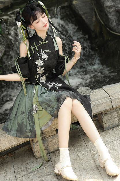 Floral Gothic Asymmetric Cheongsam Dress + Skirt