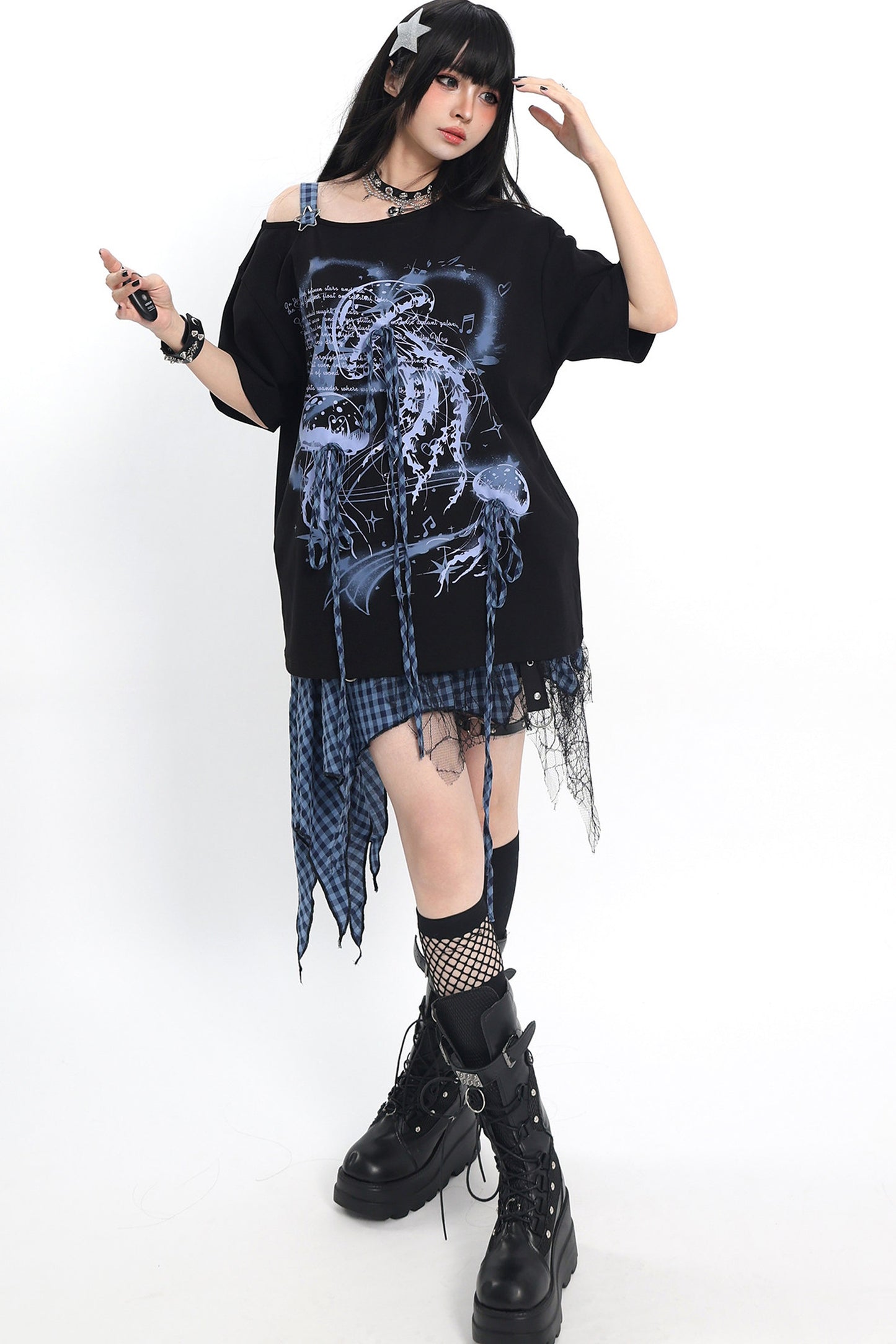Y2K schulterfreies lockeres T-Shirt