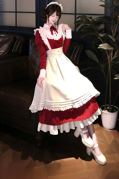 Robe tablier de soubrette à col montant