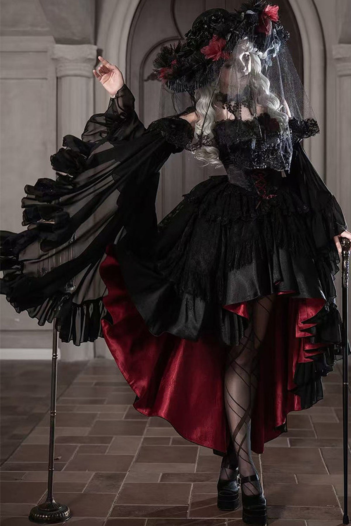 Gothic Red Black Evening Dress