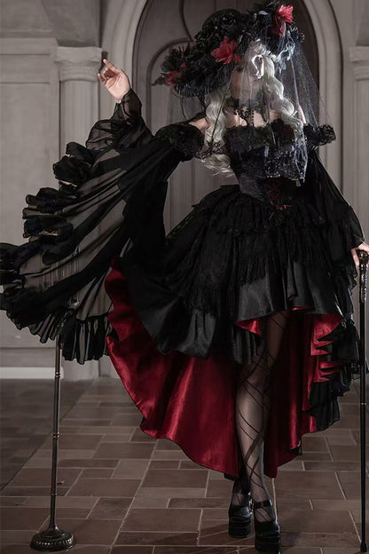 Gothic Red Black Evening Dress