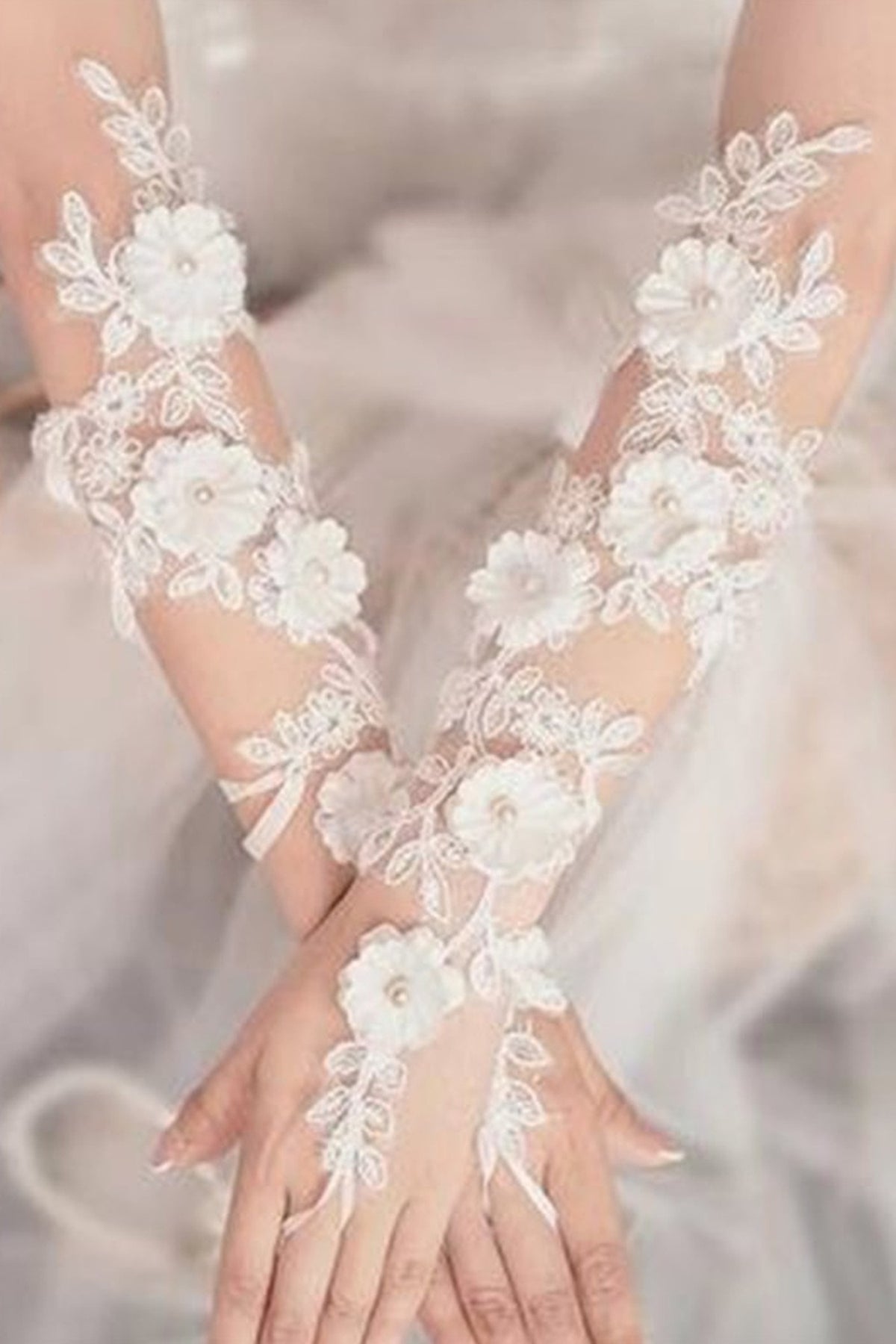 Long Lace Mesh Bridal Gloves