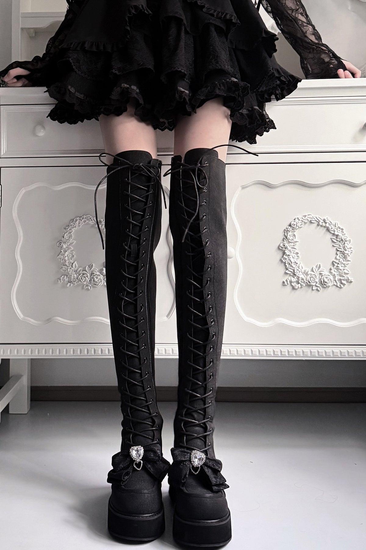 Cross-Studded Platform Over-The-Knee Boots