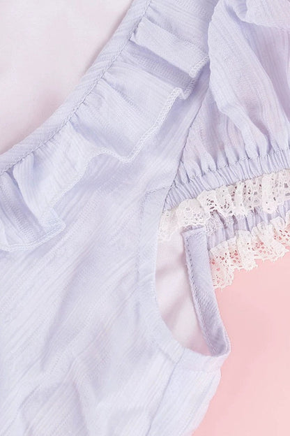 Blue And White Polka Dot Top And Cake Skirt Set-Up