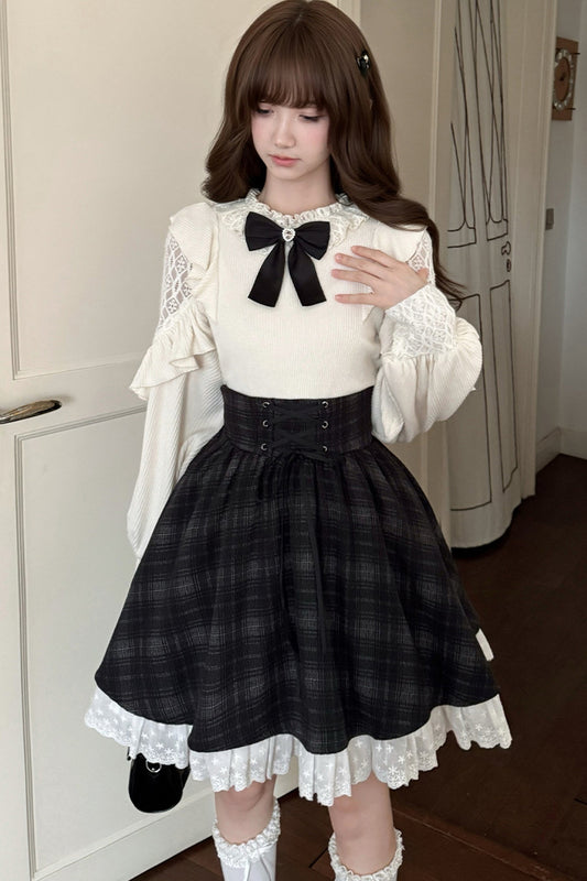 Long-Sleeved Knit Top and Skirt Set