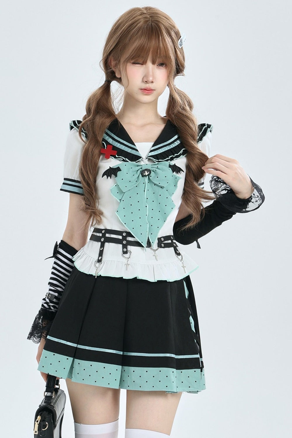 Cyber Dream Bat Polka Dot Sailor Top and Skirt Set-Up