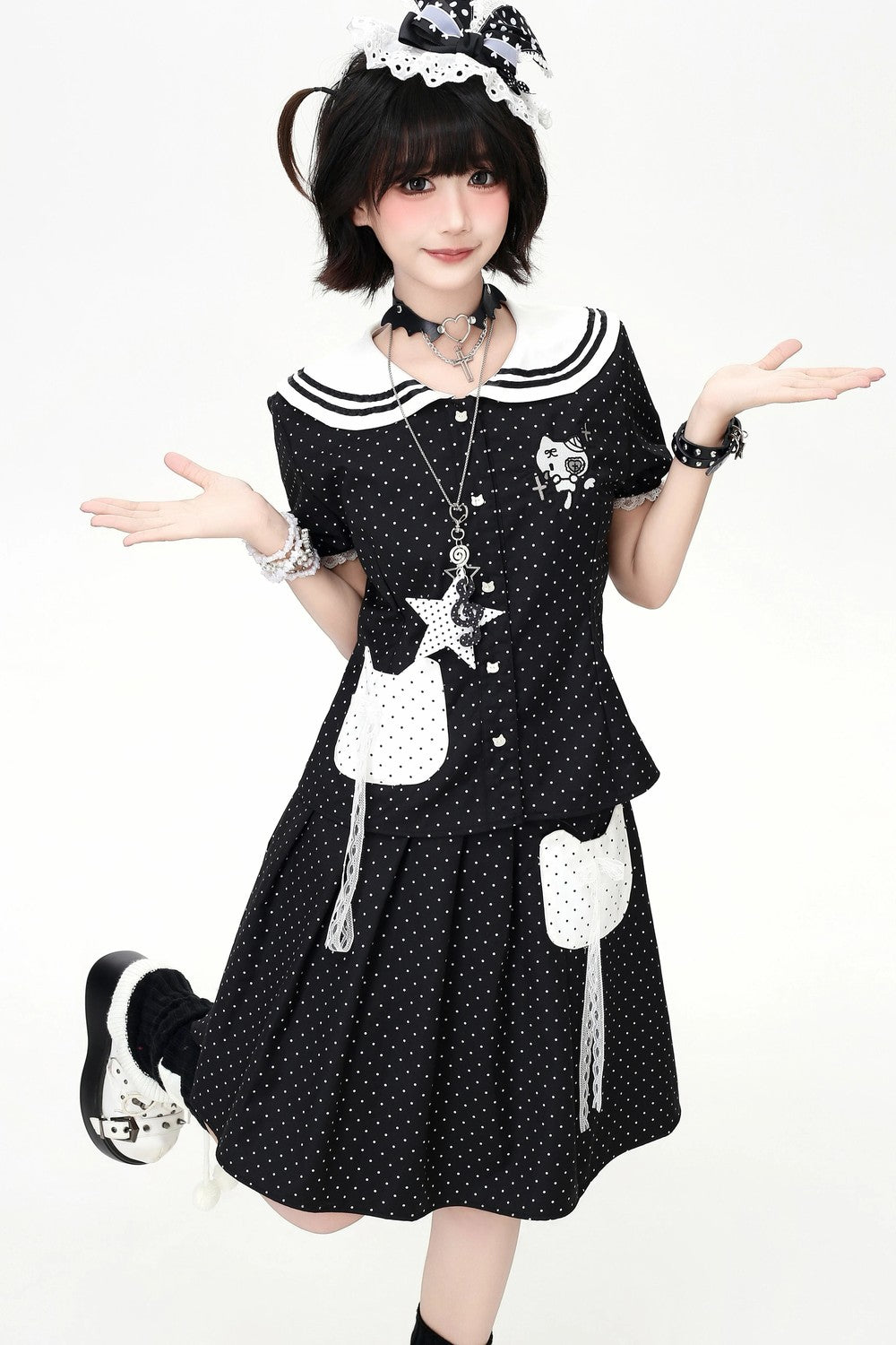 Polka Dot Cat Sailor Set
