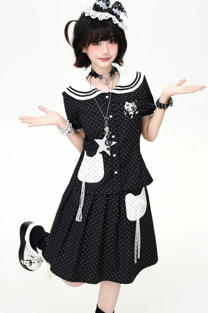 Polka Dot Cat Sailor Set