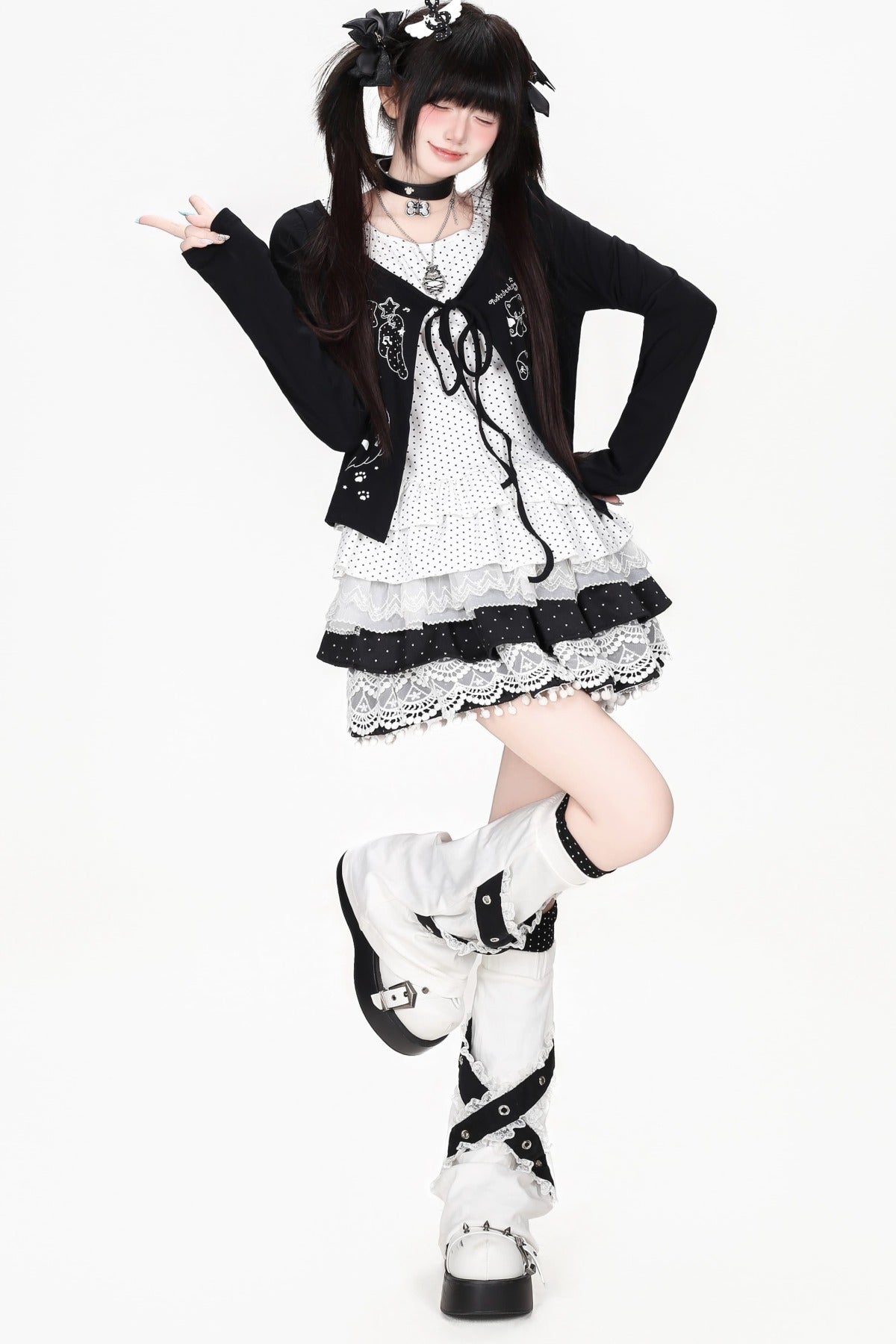 Black White Lace Polka Dot Skirt