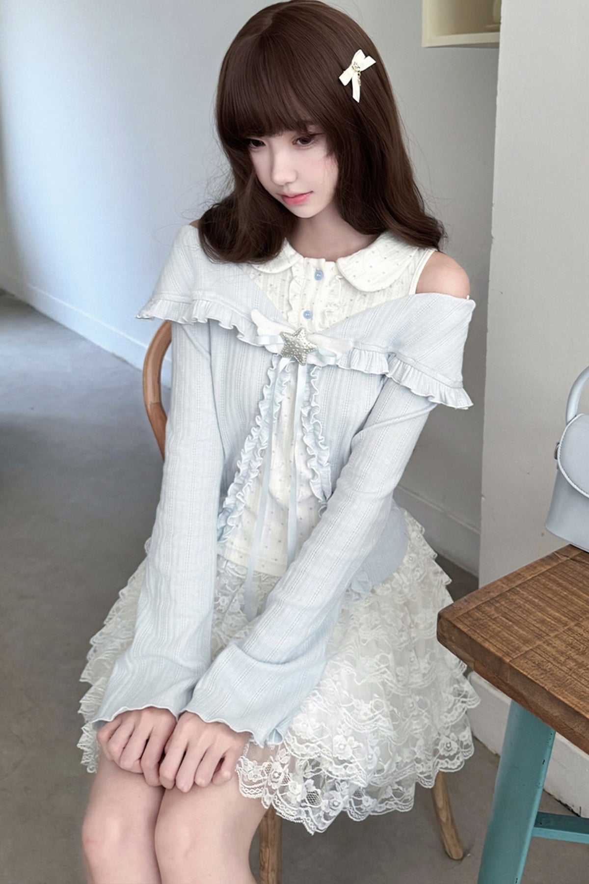 Star Candy Off-Shoulder Knit Top and Skirt Set