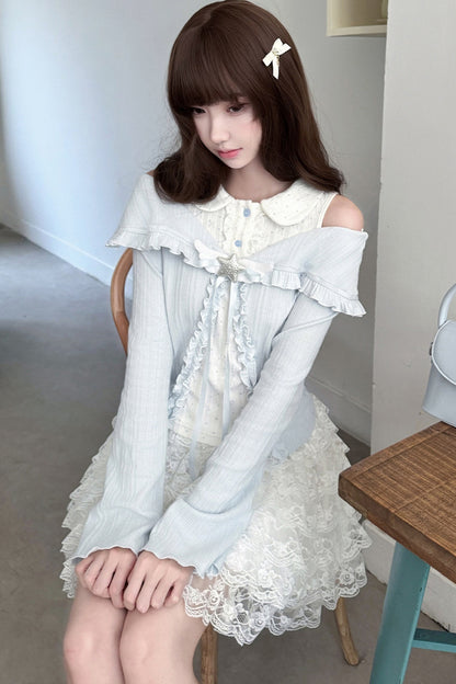 Star Candy Off-Shoulder Knit Top and Skirt Set