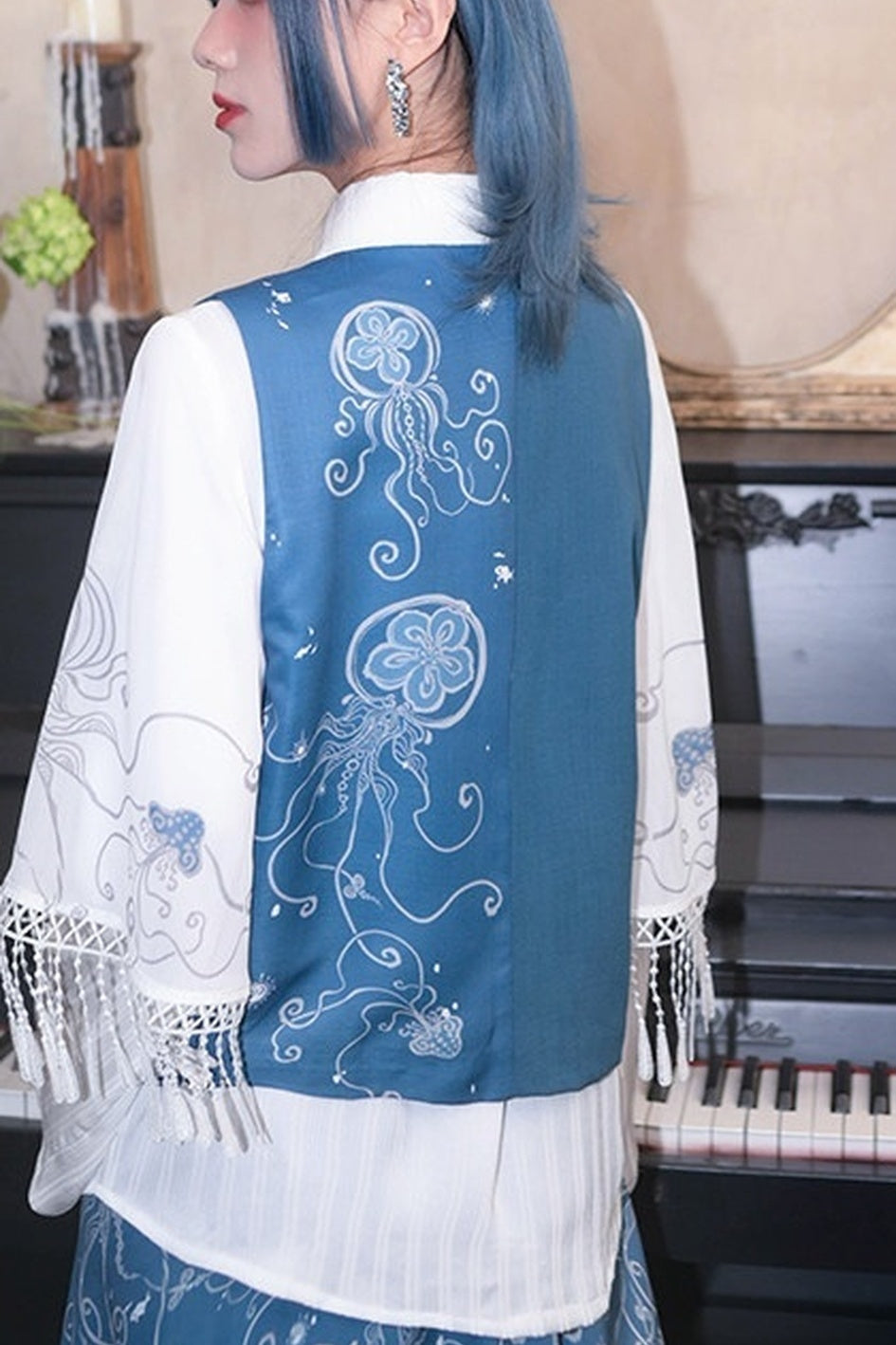 Gilet asymétrique à imprimé méduse Blue Tears