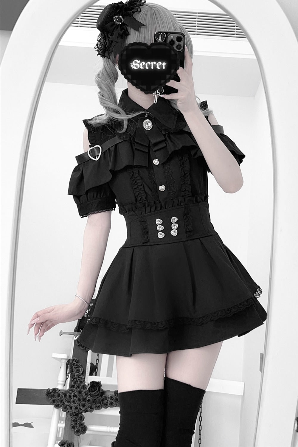 Cherry Short-Sleeve Shirt and Skirt Set-Up