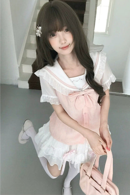 Milky Pink Sailor Top + Skirt