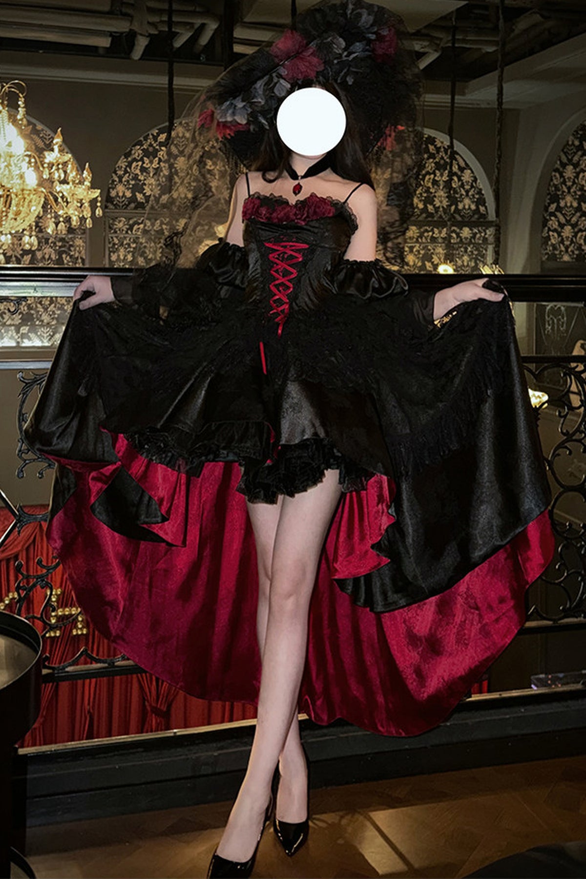 Gothic Red Black Evening Dress