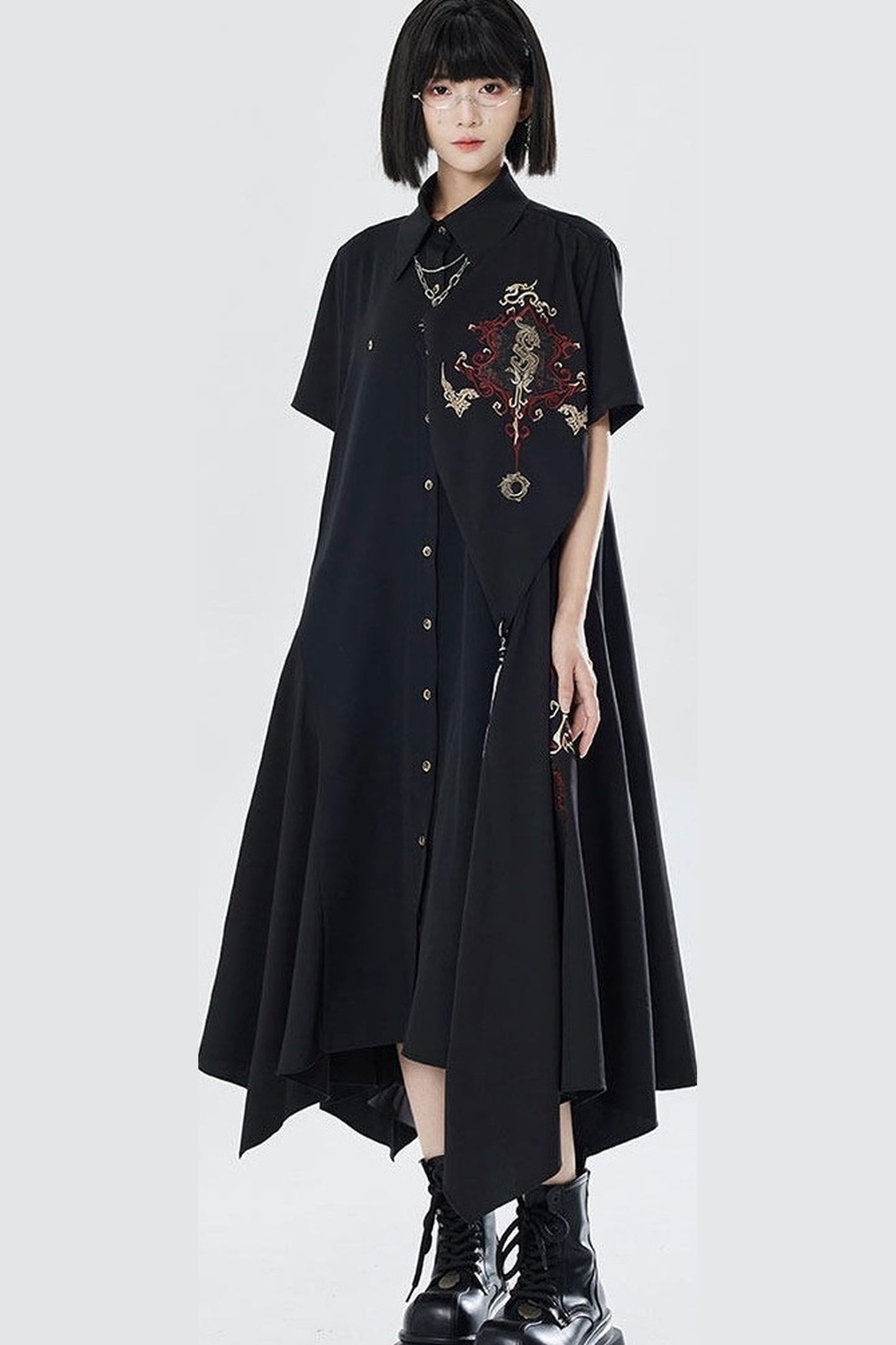 Gold Thread Embroidered Patchwork Dress