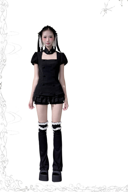 Soft Gothic Ruffle Puff-Sleeve Blazer Set-Up