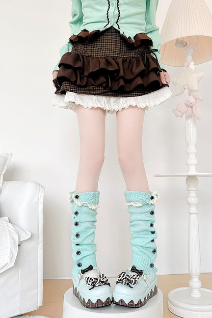 Mint Green Lace Button Leg Warmers