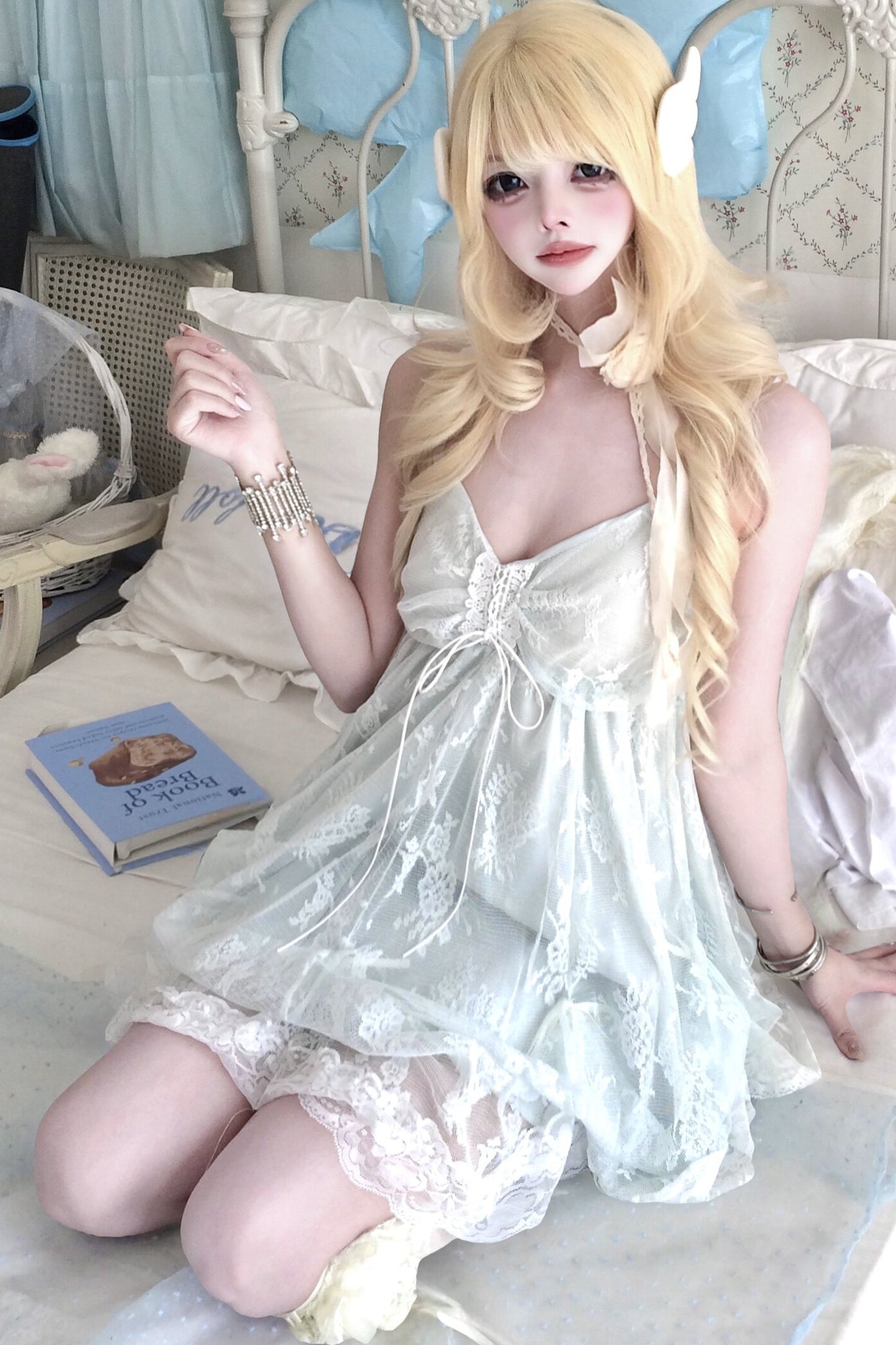Lace-Sleeve Top & Cami Dress Set-Up