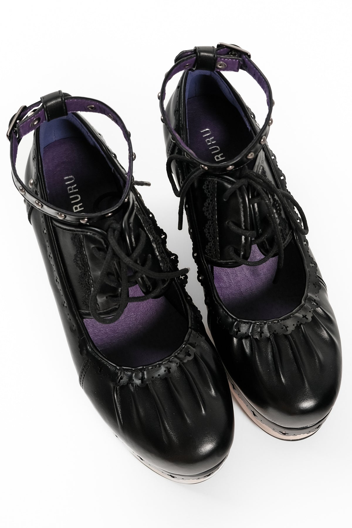 Gothic Lace Wood Grain Platform Wedge Shoes